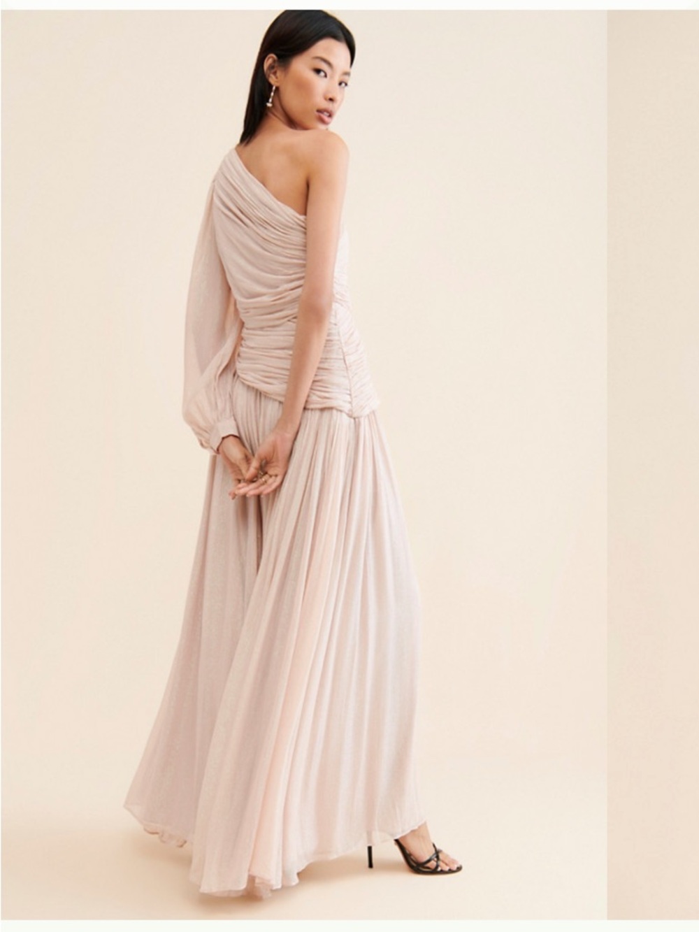 BHLDN Jade Metallic One-Shoulder Asymmetrical-Waist Gown Size 10 - Picture 12 of 12